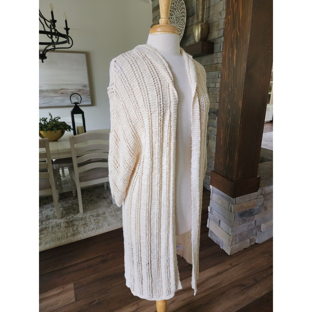American Eagle Cream Cotton Crochet Open Knit Hooded‎ Longline Cardigan XS/S